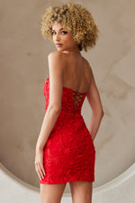 This fitted cocktail dress features a sweetheart neckline with a lace-up back, lace fabric and corset boning in the bodice. Style this dress to make it your own at your next prom or formal event.

ACE 7053S