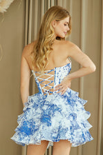 This cocktail dress features a sweetheart neckline, a bodice with corset boning, a lace-up back and a layered ruffle skirt. The print brings a unique element to this dress and could be ideal for your next homecoming or formal event.

ACE 2069S