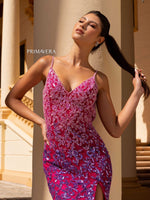 This dress features a v-neckline, a fitted silhouette with a low open back and sequin and beaded fabric intricately laid in a unique pattern. This dress also has a slit and is modern and gives high fashion vibes with its unique design. This dress couldn't be more perfect for your next prom or formal event.   PV 4150