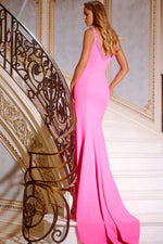 This dress features a V-neckline embellished with crystal detailing, a slit, and a fitted silhouette. This dress is a stunning choice for your next prom, pageant or formal event.

Jovani 42899A