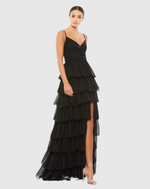 This sleeveless gown features a V-neckline with a ruffled tiered skirt and thigh-high slit. This dress could be perfect for your next prom or formal event!

Mac Duggal 55416