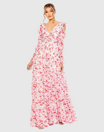 This dress features flowy chiffon fabric with a vibrant floral print. Fully lined for comfort, the V-neck and long ruffle sleeves add a playful touch, while the empire waist and flowy skirt create a flattering silhouette. The shoulder cut-outs and V-back bring a flirty charm that may be ideal for your next prom or formal event.

Mac Duggal 55906