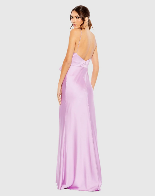 Crafted from luxurious satin fabric, this gown exudes effortless elegance. The eye-catching rhinestone-encrusted bow adds a touch of glamour with a fitted silhouette and spaghetti straps.

Mac Duggal 68144