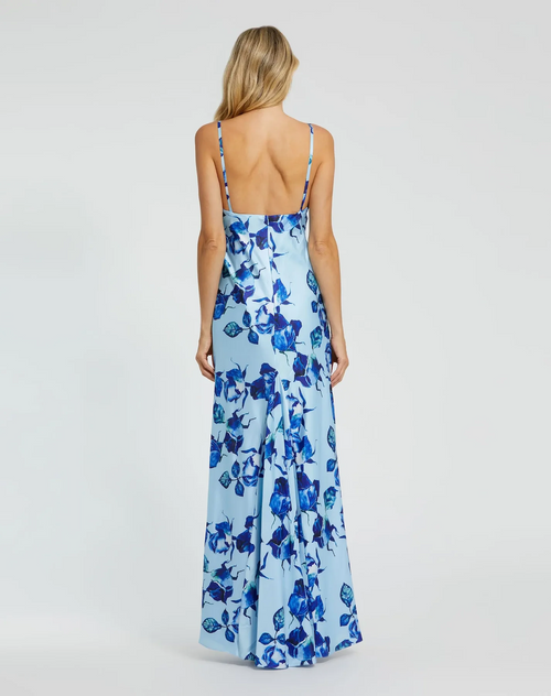 This dress features printed charmeuse fabric, a V-neckline, spaghetti straps and a low back. Style this dress to make it your own at your next prom or formal event.

Mac Duggal 68336