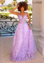 This beautiful A-line dress features an iridescent sequin floral applique, a sheer corset bodice, floral lace straps, and a zip-up back for a comfortable fit. Choose this stunning gown for your next prom or formal event.  CLE 810974