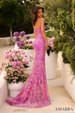 This stunning gown features a form-fitting silhouette with a strapless neckline and a fabric that is adorned with shimmering sequins that create a mesmerizing visual allure, and a slit. This dress radiates confidence and could be just the vibe for your next prom or formal event.   AUA 88746