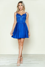 This dress features a sweetheart neckline with spaghetti straps and corset boning in the bodice and rhinestones throughout the fabric. This dress is an ideal choice for your next homecoming or sweethearts dance!

PY 9594