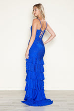 This dress features a straight across neckline with spaghetti straps and a lace-up back. The skirt has tiered layers all in a jersey fabric with hot-fix rhinestones. This dress is elegant yet playful and could be perfect for your next prom or formal event!

PY 9622