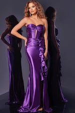 This dress features a strapless sweetheart neckline with a cutout in the bodice with corset boning, a lace-up back and a ruffle detail cascading down the dress. This look is playful and could be ideal for your next prom or formal event.

Jovani D5318A