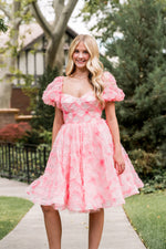 Crafted from cross-hatch tulle in dreamy watercolor pinks, this dress is a true showstopper. The structured corset top offers a universally flattering fit, the voluminous skirt is both playful and feminine, and puff sleeves complete the perfect look for your next homecoming or formal event!

AG 11001