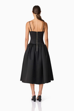 This cocktail dress features a duchess satin fabric, a curved neckline with adjustable straps, a gathered skirt at the waist seam for volume, a fit and flare silhouette, and 3D bows with pearl embellishment. This dress is unique and playful and could be ideal for your next homecoming or formal event.

ELT&nbsp;EC2082539