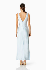 This midi slip dress features a plunge neckline with a gathered front, gold hardware and luxe satin fabrication. This dress is effortless and could be perfect for your next homecoming, or formal event.   ELT EC8052421