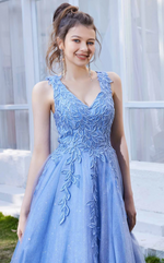 This dress&nbsp;is adorned with leaf appliques on the torso that cascades towards the silhouette. The dress features a V-neckline with an A-line silhouette while the tulle fabric skirt overlay. Style this dress to make it your own at your next prom or formal event.

JAD J21032