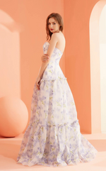 This dress features a strapless sweetheart neckline with a drop waistline that flows into an A-line silhouette. The fabric has a subtle floral print which may be ideal for your next prom or formal event!

JAD J22008