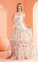 This dress features a strapless sweetheart neckline with a drop waistline that flows into an A-line silhouette. The fabric has a subtle floral print which may be ideal for your next prom or formal event!

JAD J22008