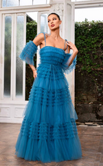 This dress features spaghetti straps and a straight across neckline with a ruffled A-line silhouette that adds a playful touch to the bodice and skirt. This dress also has removable sleeves for your convenience.

JAD J24043
