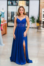This fun chiffon gown features a semi-sheer lace bodice with a flowy skirt. Gwen also has an open back with delicate applique, making it the perfect dress for your upcoming prom.&nbsp;

DJ&nbsp;A10364