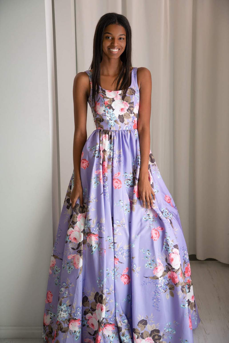 Princess Blue See Through Floral Spaghetti Straps A line Prom Dress Formal  Dress