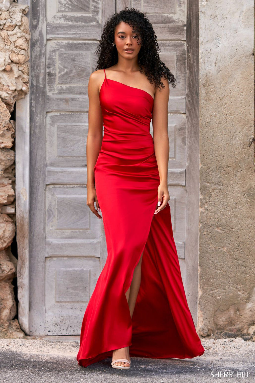 open lace back dress One Shoulder Draped Mini Dress in Red - 4 main image 1